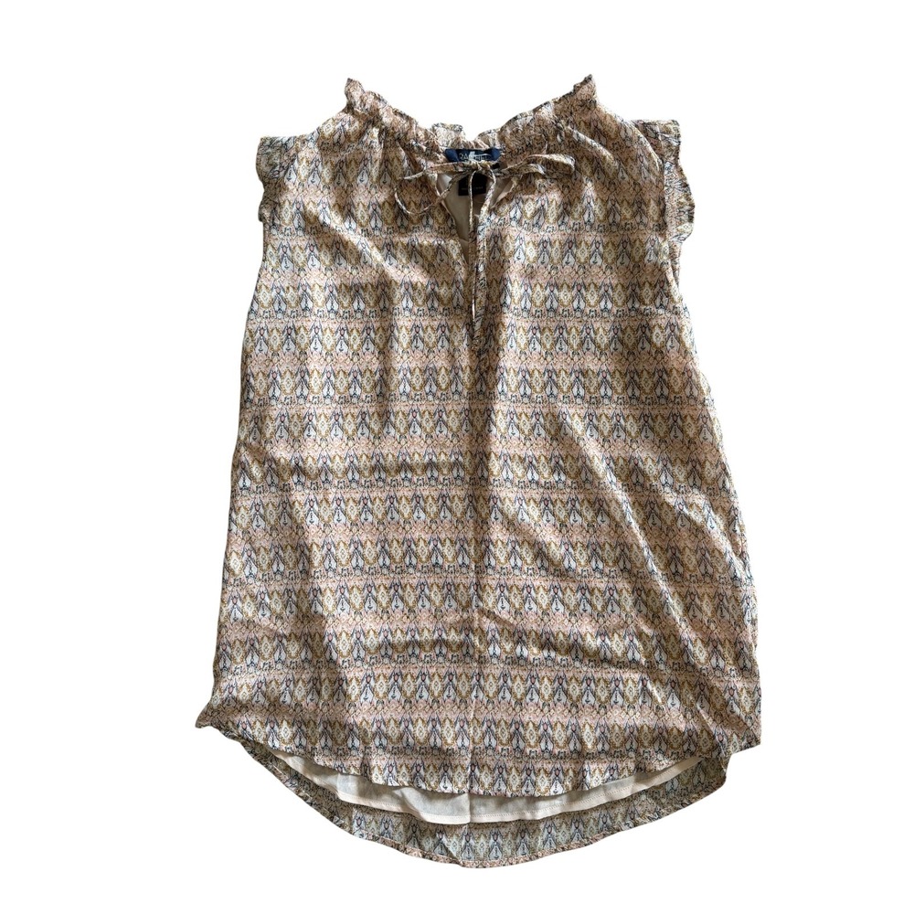 Rachel Roy Metallic Flutter Sleeve Blouse Tie Neck Women's XS Boho Casual Top